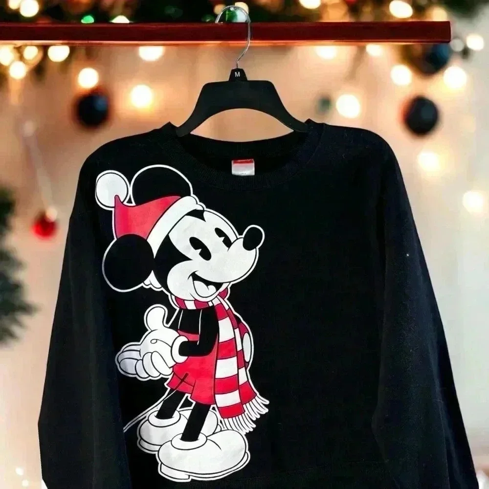 Disney Chriatmas Black Mickey Mouse Sweatshirt Junior's Large. Holiday Shirt - Picture 2 of 3